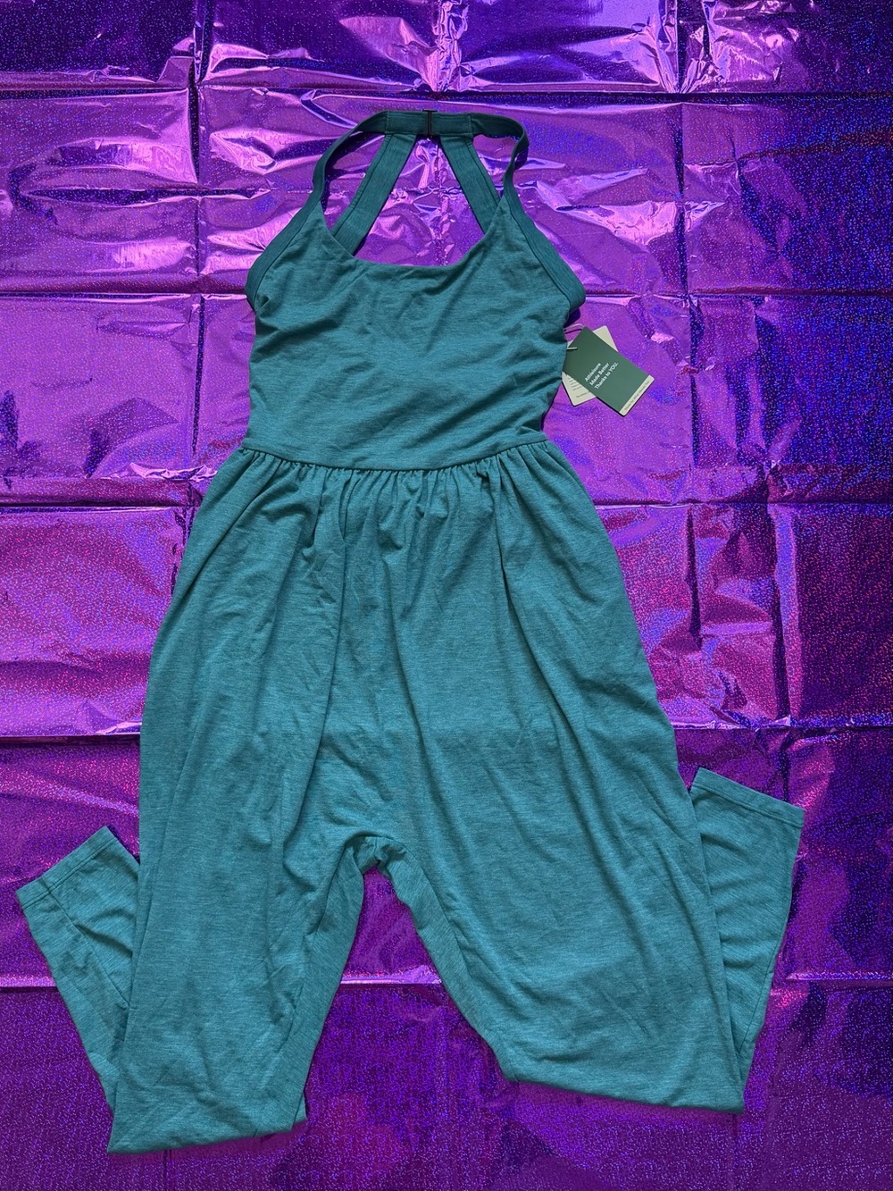 Women HALARA Teal Halter Wide-Leg Jumpsuit